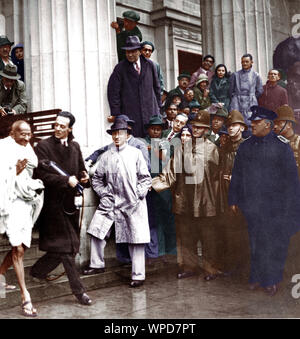 Mahatma Gandhi leaving Friends Meeting House, London, England, UK, September 12, 1931