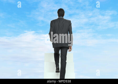 Rear view of a businessman walking up on staircase Stock Photo