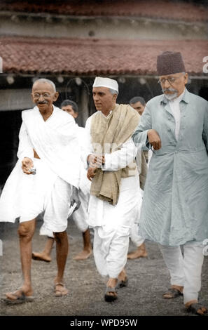 Mahatma Gandhi and Jawaharlal Nehru, at Sevagram a village in the Stock ...