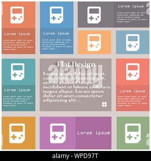 Tetris icon sign. Set of multicolored buttons. Metro style with space for text. The Long Shadow Vector Stock Vector