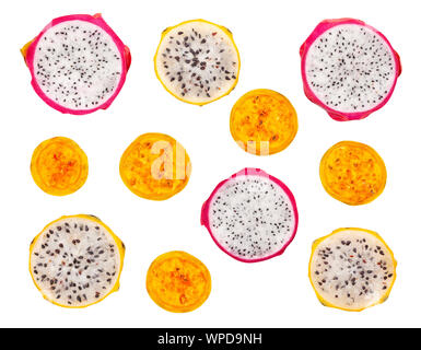 sliced edible cactuses path isolated on white Stock Photo