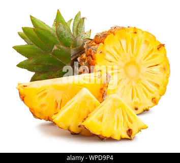 sliced mini pineapple path isolated on white Stock Photo