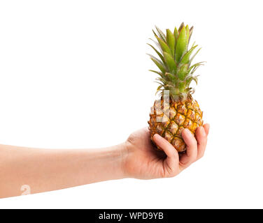 mini pineapple in hand path isolated on white Stock Photo