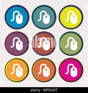 Computer mouse icon sign. Nine multi-colored round buttons. Vector Stock Vector