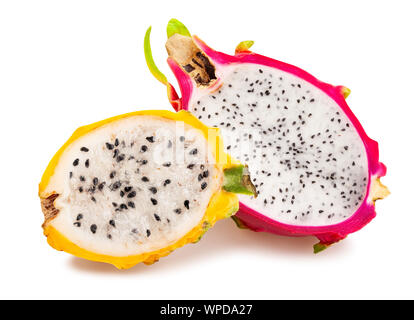 sliced red yellow dragonfruit pitahaya path isolated on white Stock Photo