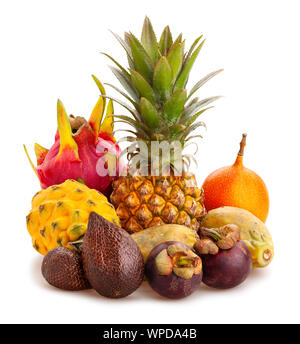 exotic fruits mix path isolated on white Stock Photo