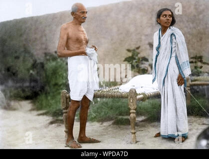Mahatma Gandhi and Dr Sushila Nayar at Utmanzai, Pakistan, October 9, 1938, old vintage 1900s picture Stock Photo
