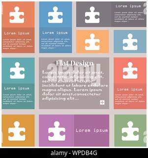 Puzzle piece icon sign. Set of multicolored buttons. Metro style with space for text. The Long Shadow Vector Stock Vector