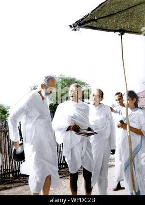 Mahatma Gandhi laughing, Wardha, Maharashtra, India, Asia, 1939 Stock Photo