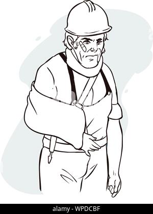Injured builder with broken arm vector image Stock Vector
