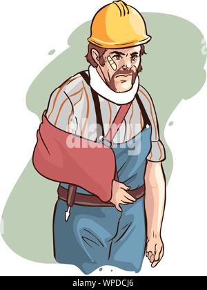 Injured builder with broken arm vector imag Stock Vector