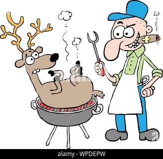 man cooks deer in the barbecue Stock Vector