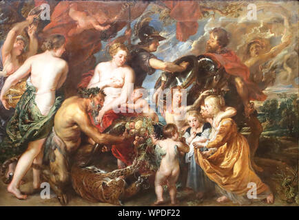 Minerva protects Pax from Mars (' Peace and War') by Flemish painter Peter Paul Rubens at the National Gallery, London, UK Stock Photo