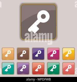 Key icon sign. Set with eleven colored buttons for your site. Vector ...