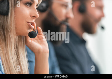 close up. background image of call center employees Stock Photo