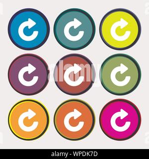 Upgrade, arrow icon sign. Nine multi-colored round buttons. Vector Stock Vector