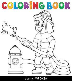 Coloring book firefighter theme 1 Stock Vector