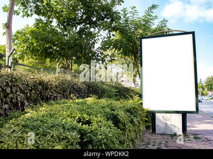 billboard blank mockup and template empty frame for logo or text on exterior street advertising poster screen city background, modern flat style, Stock Photo