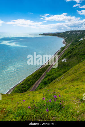 A view along the Kent coast towards Folkestone from the Dover cliffs. Stock Photo