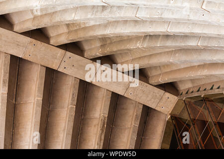 Sydney Opera House Ribs. Abstract detail under sails. Concrete. Stock Photo