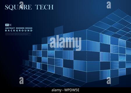Abstract blue square technology decoration background. Use for ad, poster, artwork, annual report, flyer. illustration vector eps10 Stock Vector