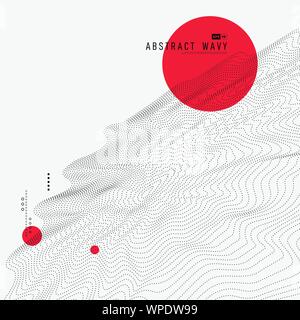 Abstract trendy red circle array dynamic with black particles decoration background. Use for poster, artwork, template design. illustration vector Stock Vector