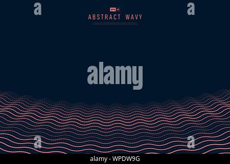Abstract minimal living coral color wavy design on dark background. Use for poster, template design, ad, artwork, presentation. illustration vector Stock Vector