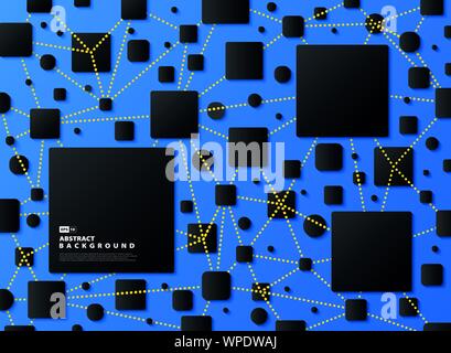 Abstract gradient black geometric on blue tech background. Use for ad, poster, cover design of tech, artwork, template, flyer. illustration vector Stock Vector