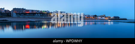 A panoramic of Broadstairs Viking Bay on the Kent coast at dusk Stock Photo