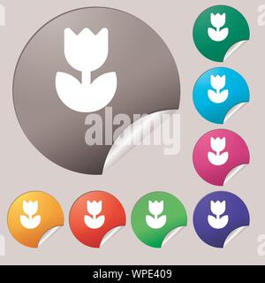 Flower, rose icon sign. Set of eight multi-colored round buttons, stickers. Vector Stock Vector