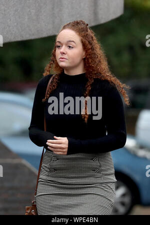 China Gold arriving at Maidstone Crown Court in Kent, where she pleaded not guilty to unlawfully wounding a Miss England finalist in a Kent pub. The 27-year-old has denied causing grievous bodily harm after professional Golfer Olivia Cooke was injured in an incident in West Malling, Kent, last year. Stock Photo