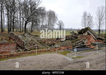 Poland, on 2016/03/10: Auschwitz II–Birkenau concentration camp, on the territory of the localities of Oswiecim (Auschwitz in German) and Brzezinka (B Stock Photo