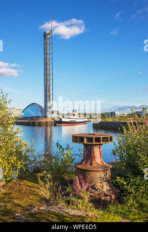 View over the River Clyde from the Govan Graving docks towards the Glasgow Science centre and the TSS (Turbine Steam Ship) Queen Mary, Glasgow, UK Stock Photo
