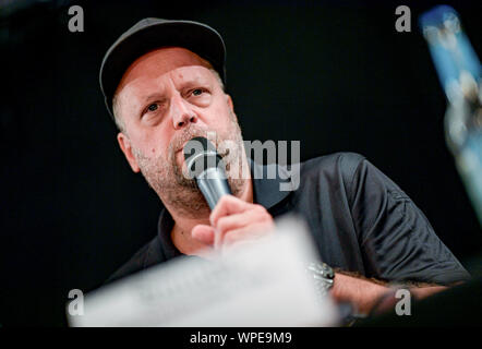 Hamburg, Germany. 09th Sep, 2019. Smudo, musician, speaks during the press conference of the Alliance #Undivisible. Among other things, the alliance expressed its views on the elections in Saxony and Brandenburg as well as the upcoming state elections in Thuringia. Credit: Axel Heimken/dpa/Alamy Live News