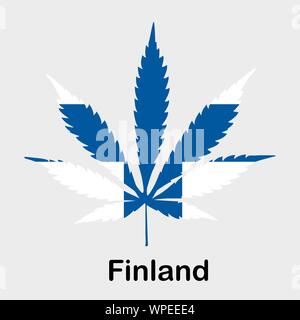 Flag in the form of a cannabis leaf. The concept of legalization of marijuana, cannabis in Finland Stock Vector