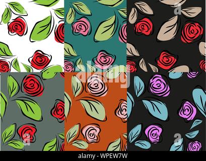 Beautiful watercolor invitation template with flowers rose. Rose vector icon. Floral seamless pattern. Vintage floral pattern. Creative line-art set Stock Vector