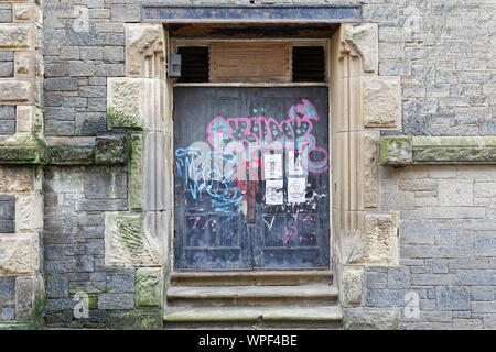 Pictured: One of the entrances of the old Police Station in Aberystwyth, Wales, UK. Wednesday 28 August 2019 Re: Opened 1866, built by the Hafod Hotel Stock Photo