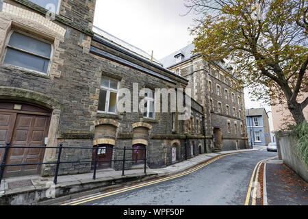 Pictured: Rear view, Queen's Road of the old Police Station in Aberystwyth, Wales, UK. Wednesday 28 August 2019 Re: Opened 1866, built by the Hafod Ho Stock Photo