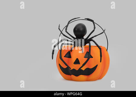 Halloween pumpkin on grey background. Halloween idea concept. Stock Photo
