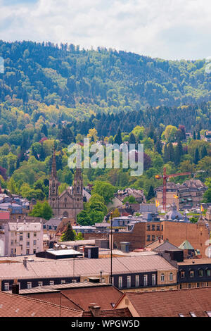 Cityscape with Evangelist City Church in Baden Baden of Germany Stock Photo