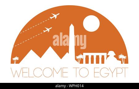 Egypt top famous landmark silhouette and dome with pink color style,travel and tourism,vector illustration Stock Vector