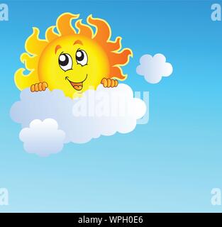Sun holding cloud on blue sky Stock Vector