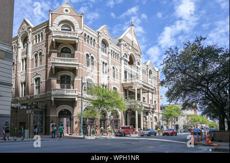 The Driskill Hotel on Sixth Street in Austin Texas during SXSW festival in March 2019. Stock Photo