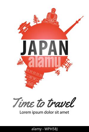 famous landmark of japan  on globe brochure design in national flag color design theme,time to travel,vector illustration Stock Vector