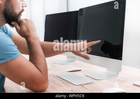 close up. web designer works on a computer Stock Photo