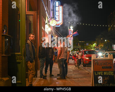 Austin Texas during SXSW festival in 2019. This town is famous for its live music bars and considers itself to be the live music capital of the world. Stock Photo