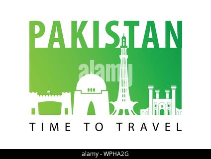 Pakistan famous landmark silhouette style,vector illustration,gradient neon colorful design Stock Vector