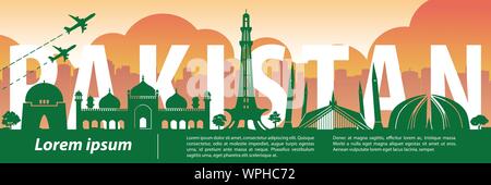 Pakistan famous landmark silhouette style,text within,travel and tourism,vector illustration Stock Vector