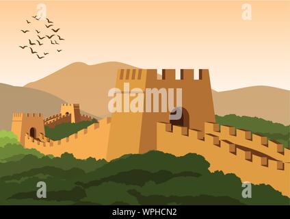 Great Wall Of China Landscape Illustration Stock Vector Image