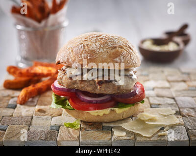 rustic cheese burger Stock Photo